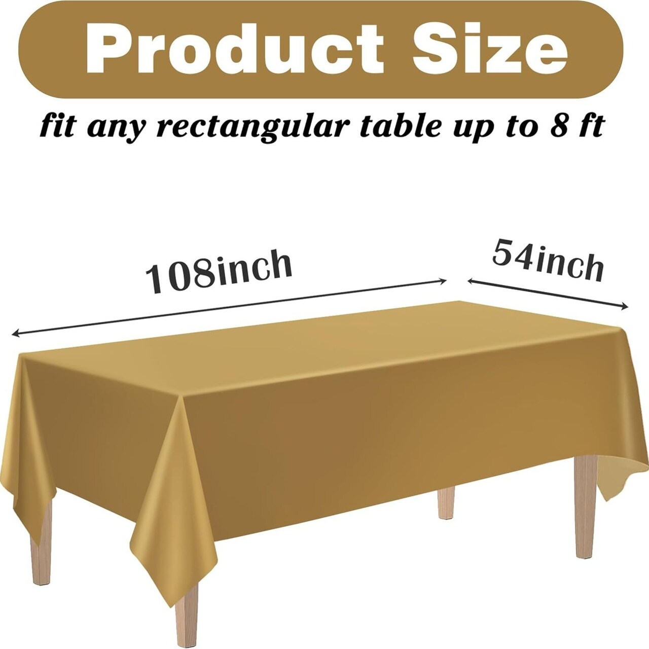 Edge Collections – 54" x 108" – Gold Plastic Disposable Tablecloths for Party Tables – 2 Pieces